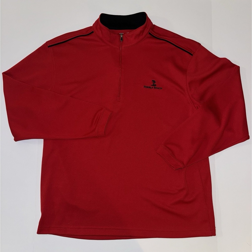 Men's Large Pebble Beach Performance Red Long Sleeve 1/4 Zip Golf Collared